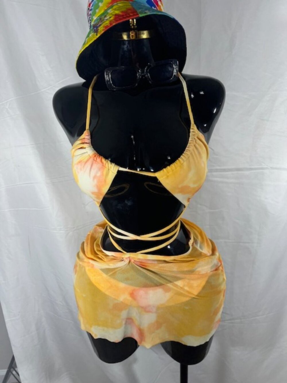 Shein Yellow Tie-Dye 3 Piece Bikini Swimwear Set Size M